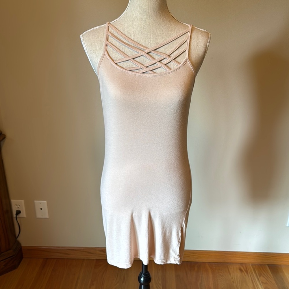 Easel Cream Sheath Mini Dress Spaghetti Strap